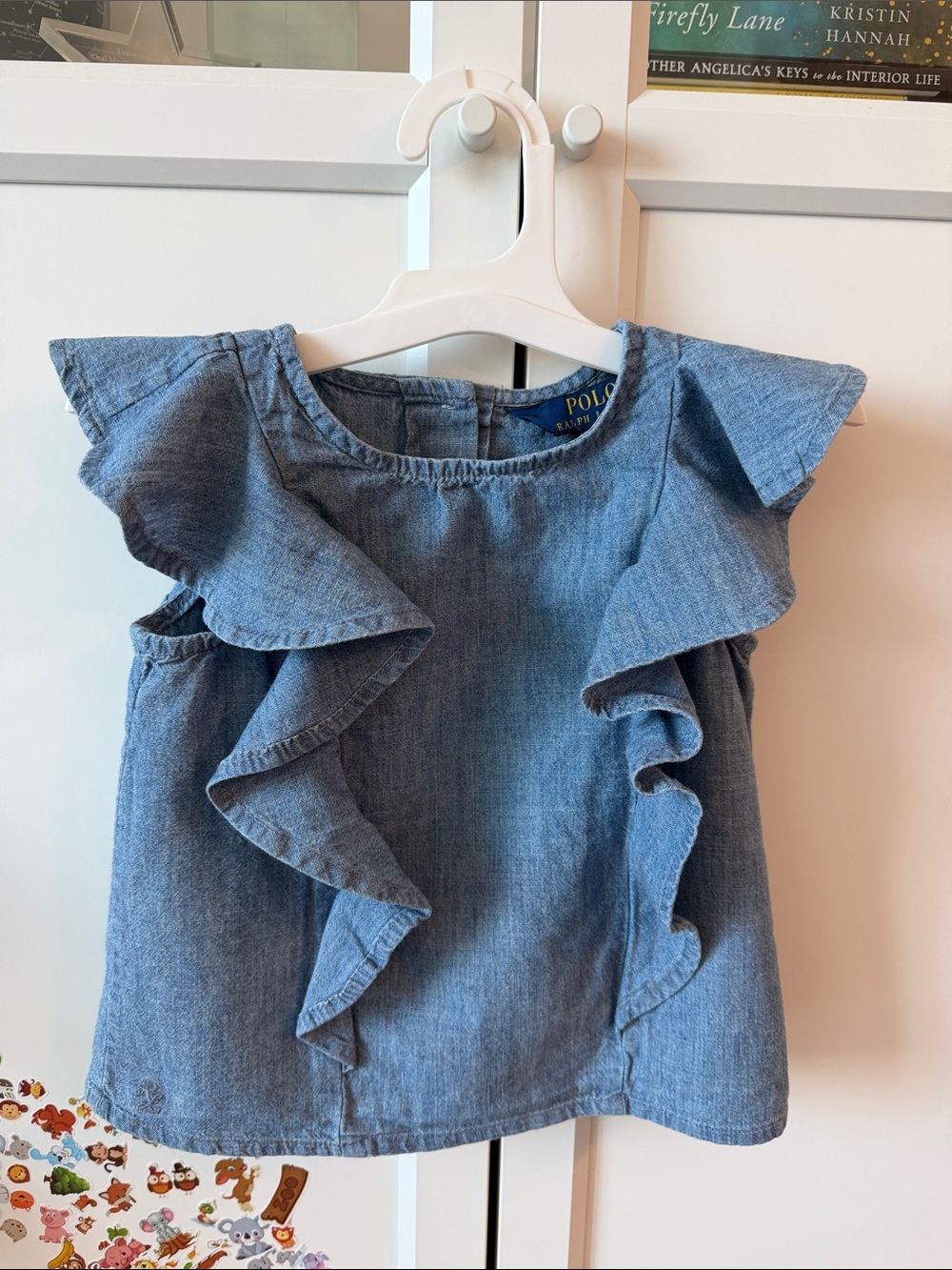 Polo by Ralph Lauren Girls Light Blue Denim Ruffle Top
